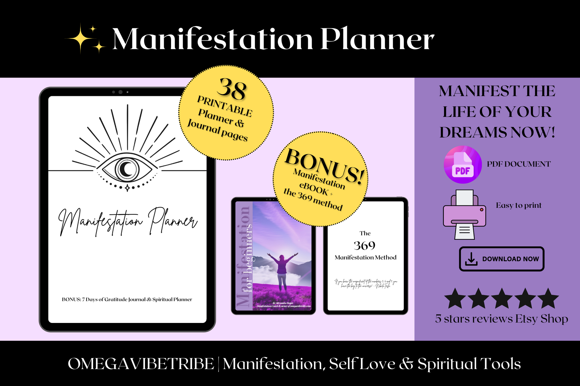 High Vibes Wellness, Attraction, Manifestation, Active Planner-Journal-Digital  Download Printable