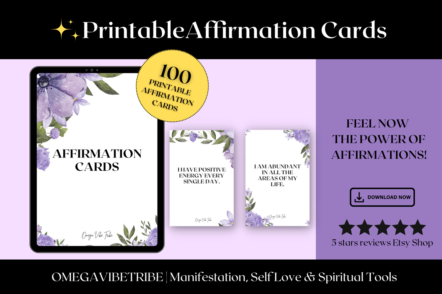 100 printable affirmation cards by omega vibe tribe