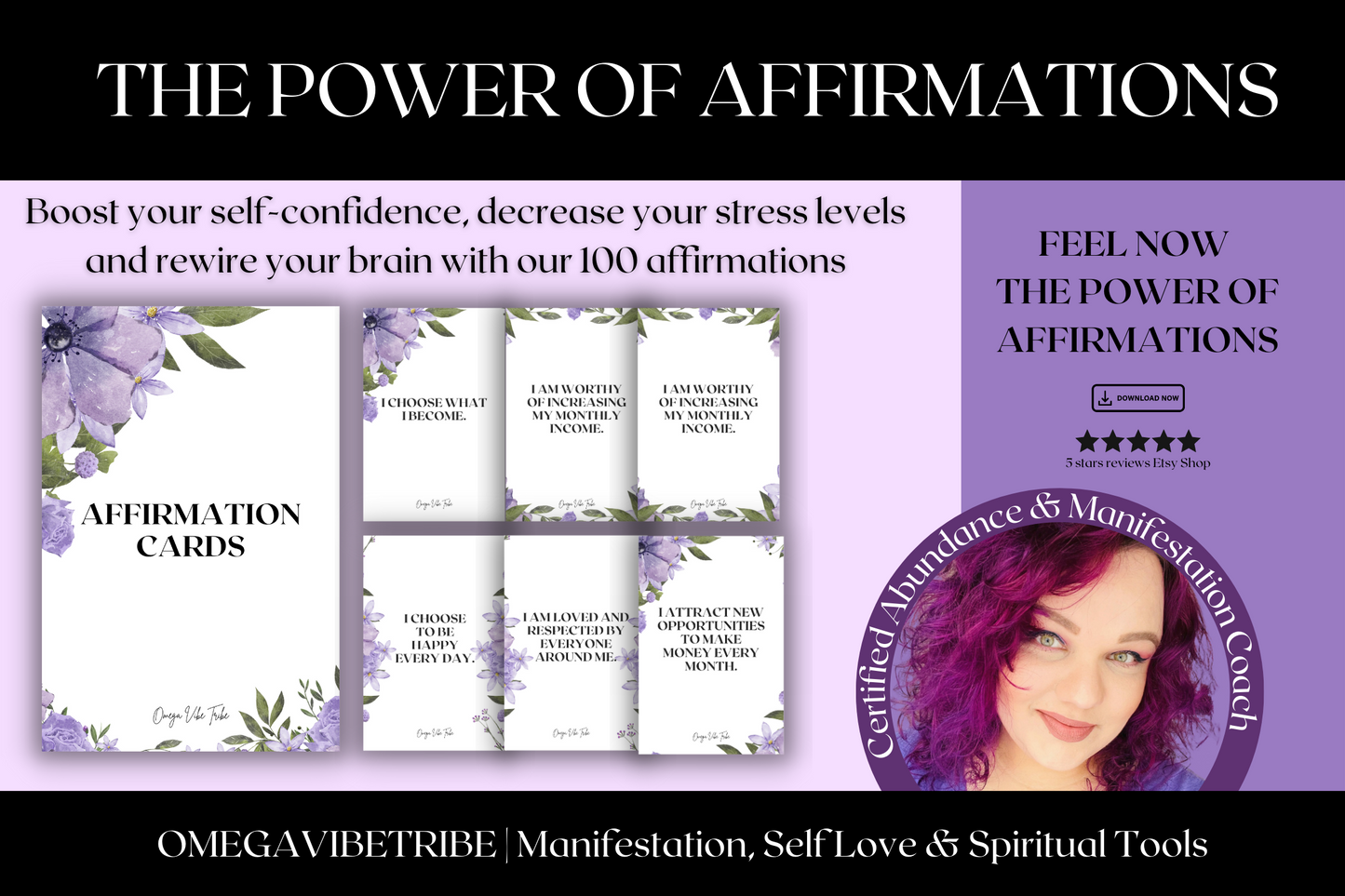 boos your self confidence, decrease your stress levels and rewire your brain with these 100 affirmations that are ready to be printed out