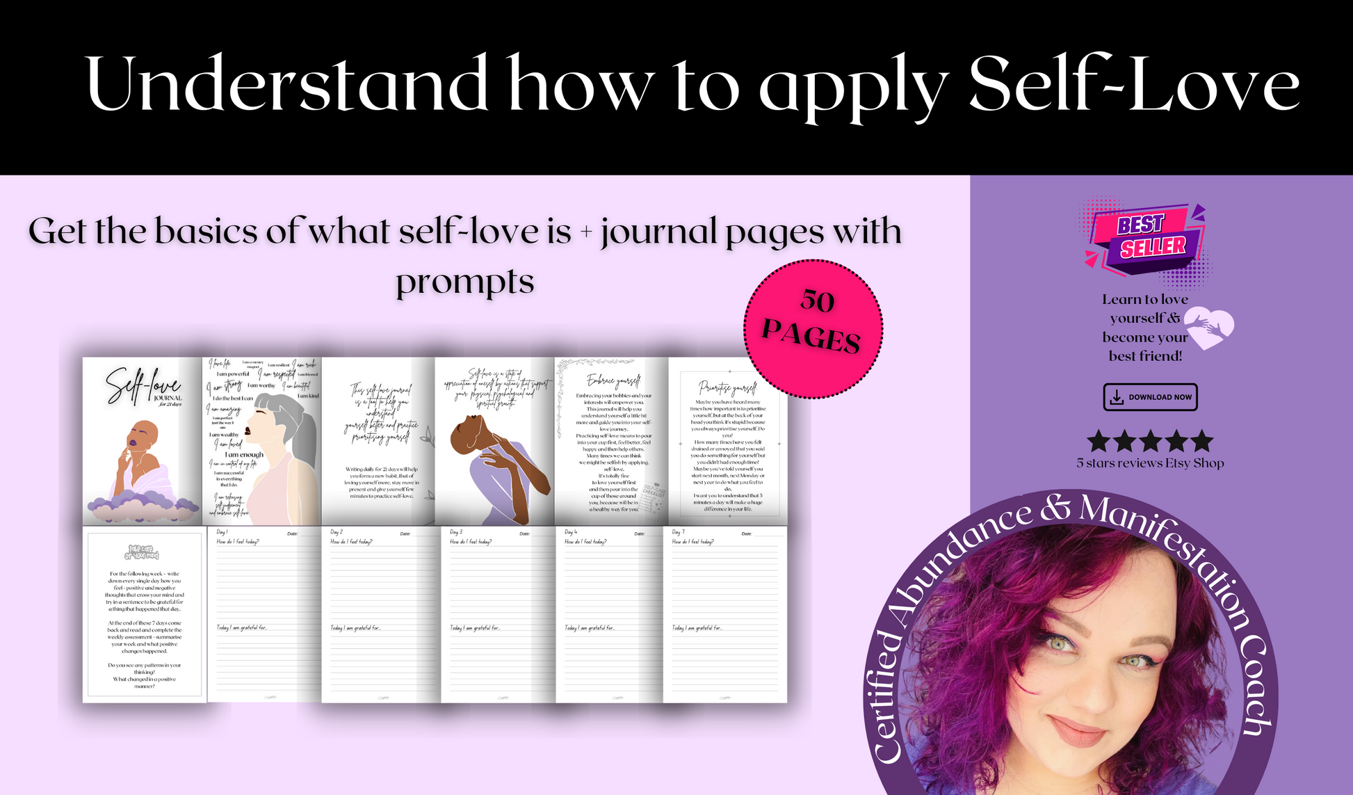 understand how to apply self love with this journal pages with prompts