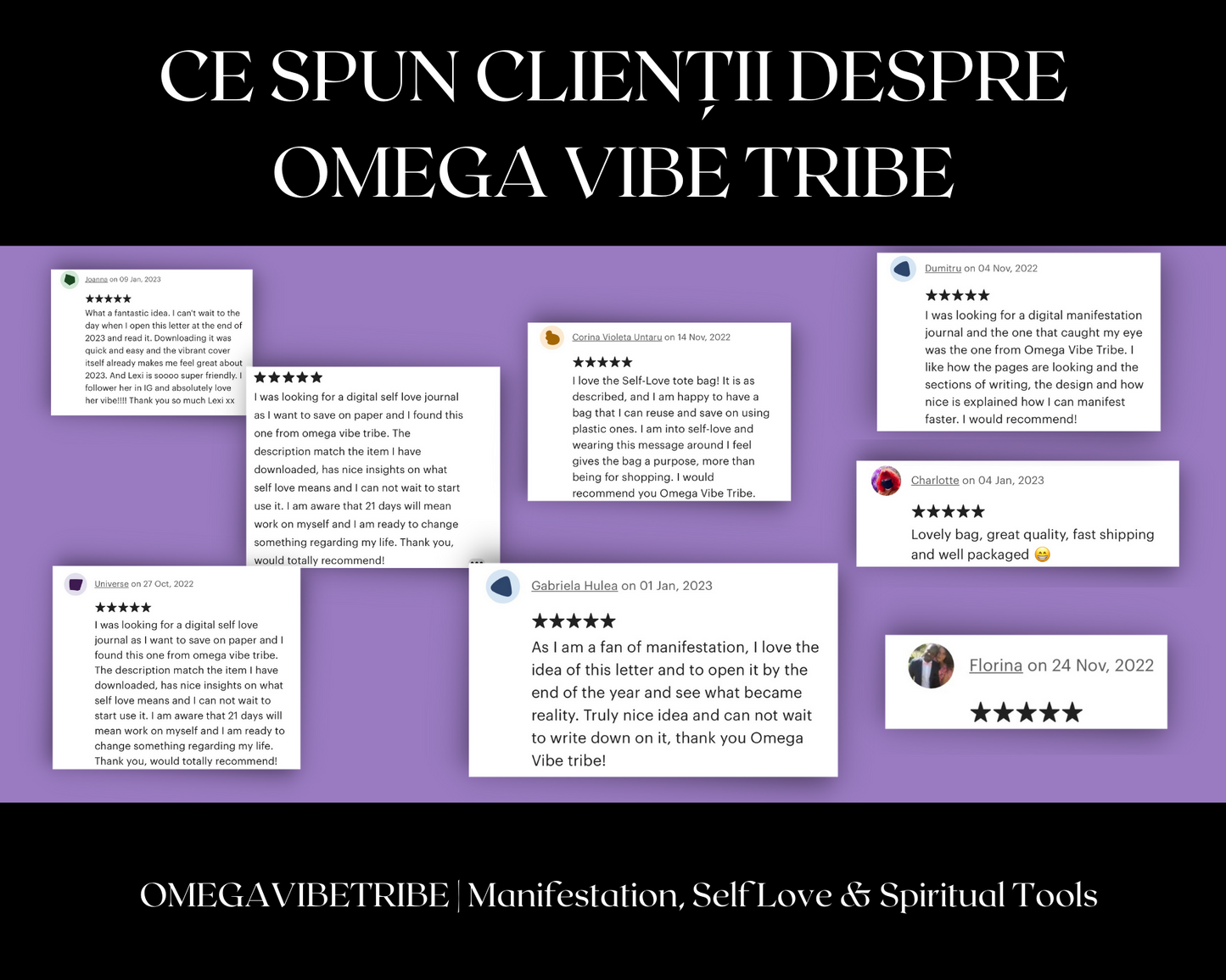 imagine cu recenzii de 5 stele de la clientii omega vibe tribe