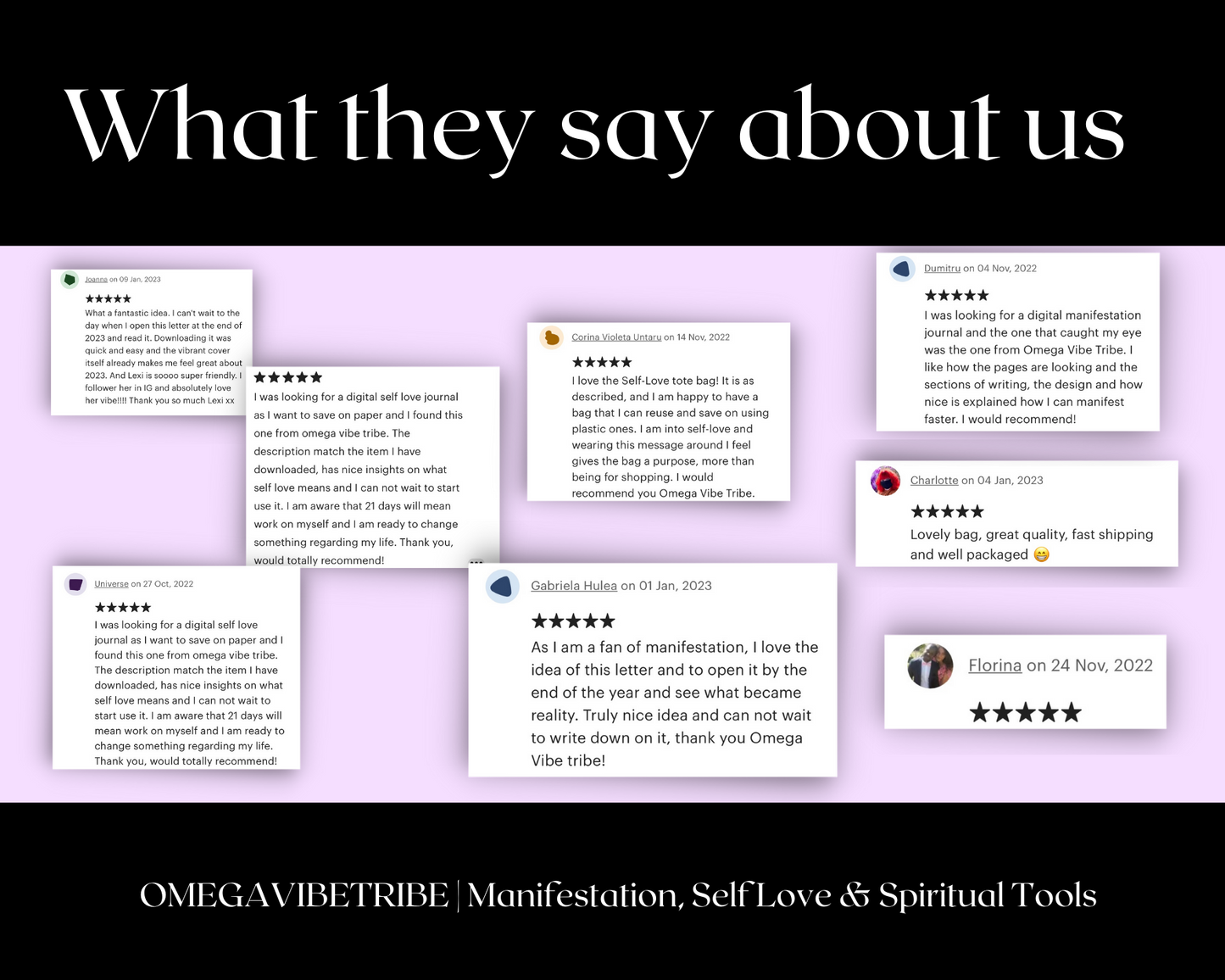 a page filled with reviews from omega vibe tribe's customers