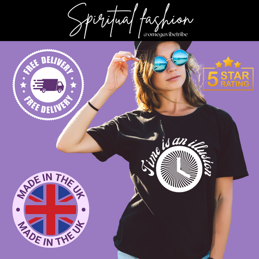 Time is an Illusion spiritual tee, meditation and spiritual clothing, spiritual t shirt, spiritual gifts UK women, alternative clothing