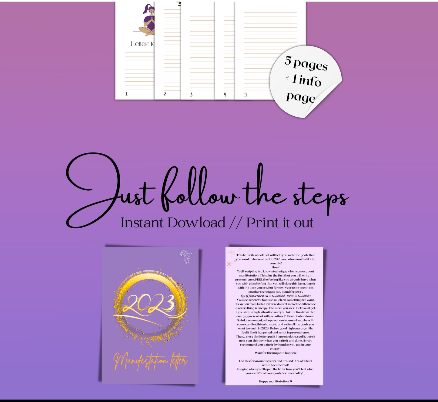 photo features the steps to download, the digital product being an instant download. this manifestation letter can be printed out also.