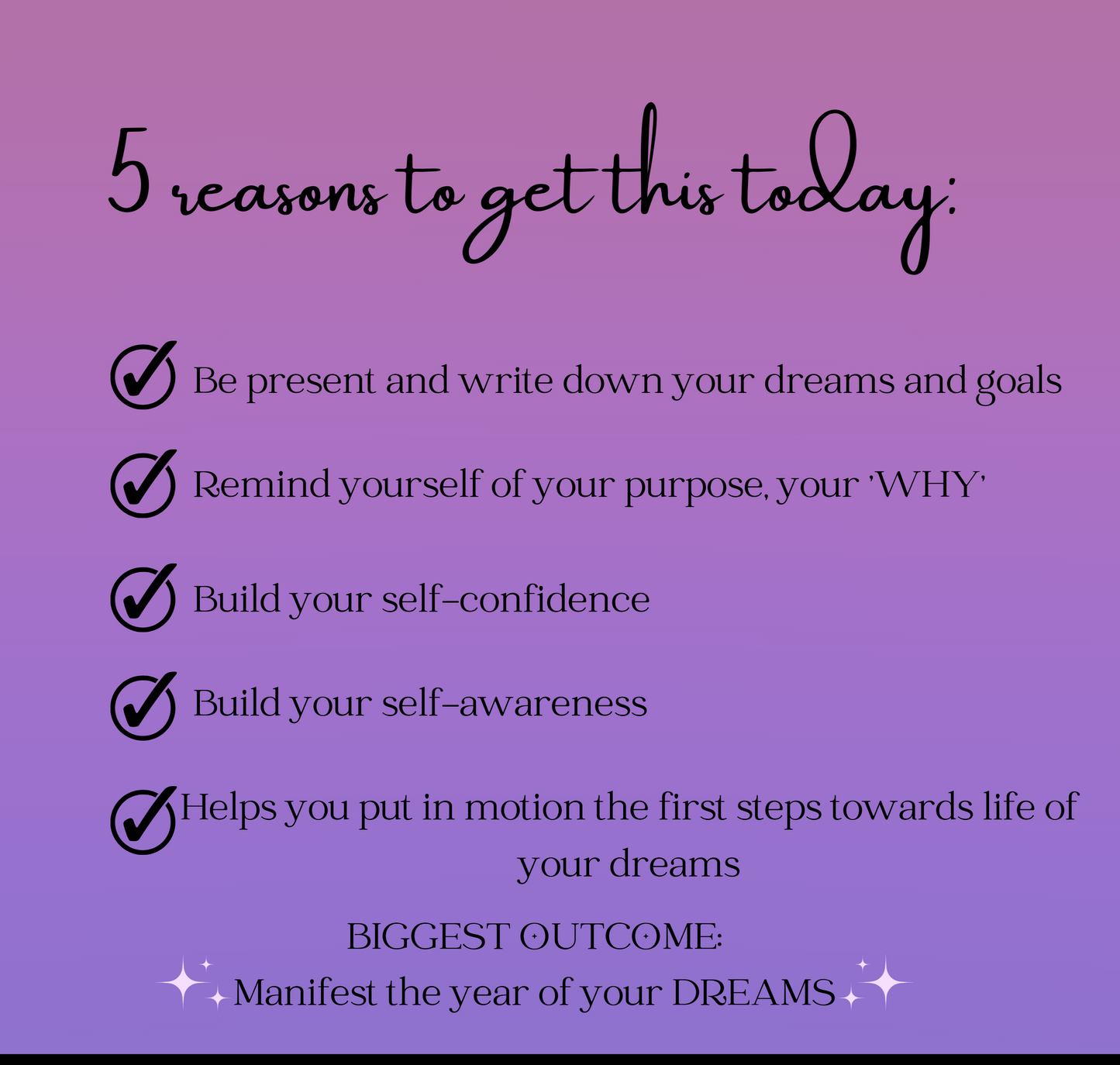 here are 5 reasons to get this manifestation letter today: be present and write down your dreams and goals. remind yourself your purpose and your why. build your self-confidence and self-awareness. this manifestation letter puts in motion the first steps towards a life of your dreams.
